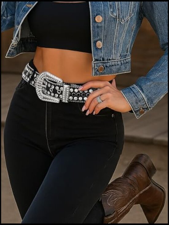 Rhinestone Belt with Faux Leather Strap and Alloy Buckle main image 4